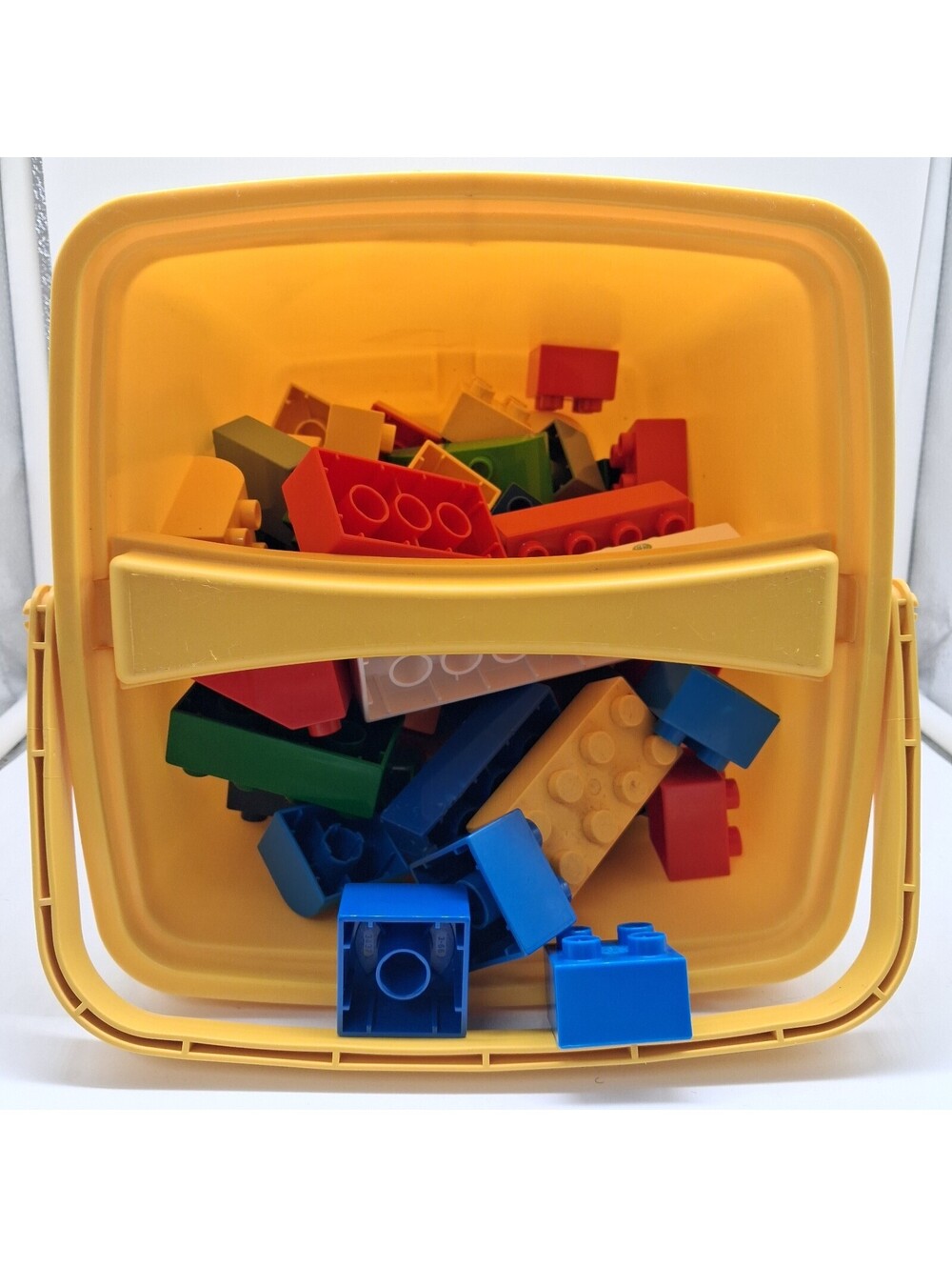 LEGO DUPLO Yellow Storage Carry Case Bin w/ 74 Assorted Building Blocks Bricks - Picture 2 of 4